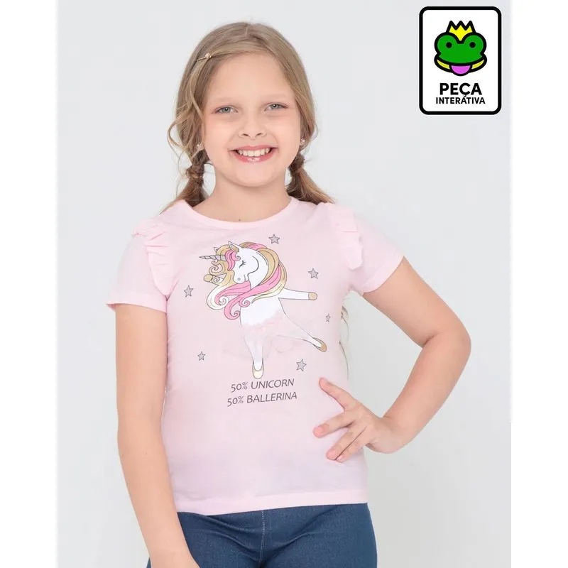 Blusa Infantil Interativa Unicórnio Bailarina Rosa 10