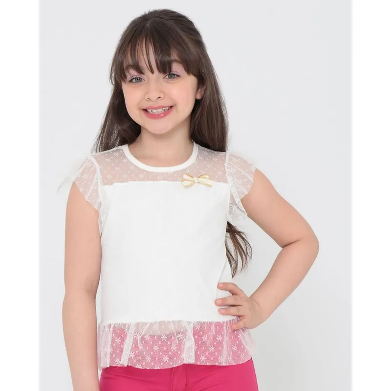 Blusa Infantil Tule Bordado Off White 4