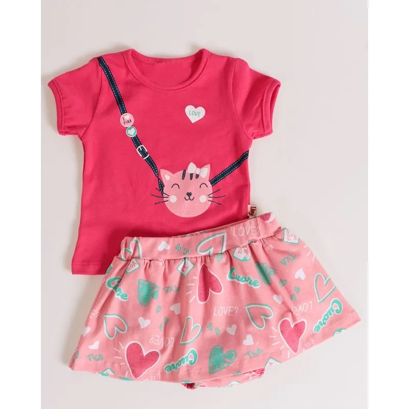 Conjunto Bebê Saia Com Calcinha Gatinho Rosa M