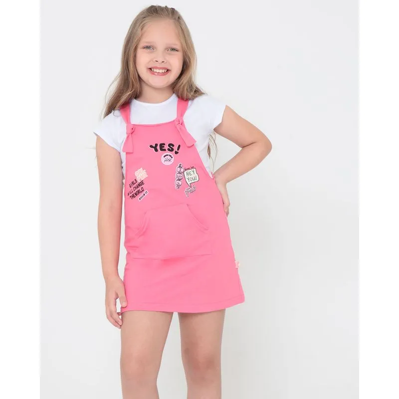 Salopete Infantil com Blusa Estampa Patch Rosa 4