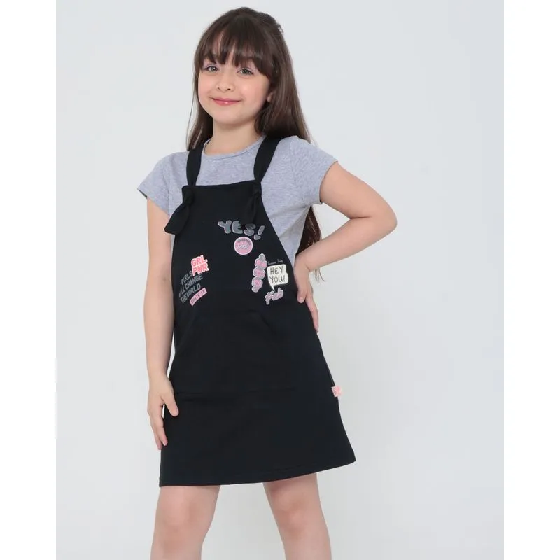 Salopete Infantil Com Blusa Estampa Patch Preta 10
