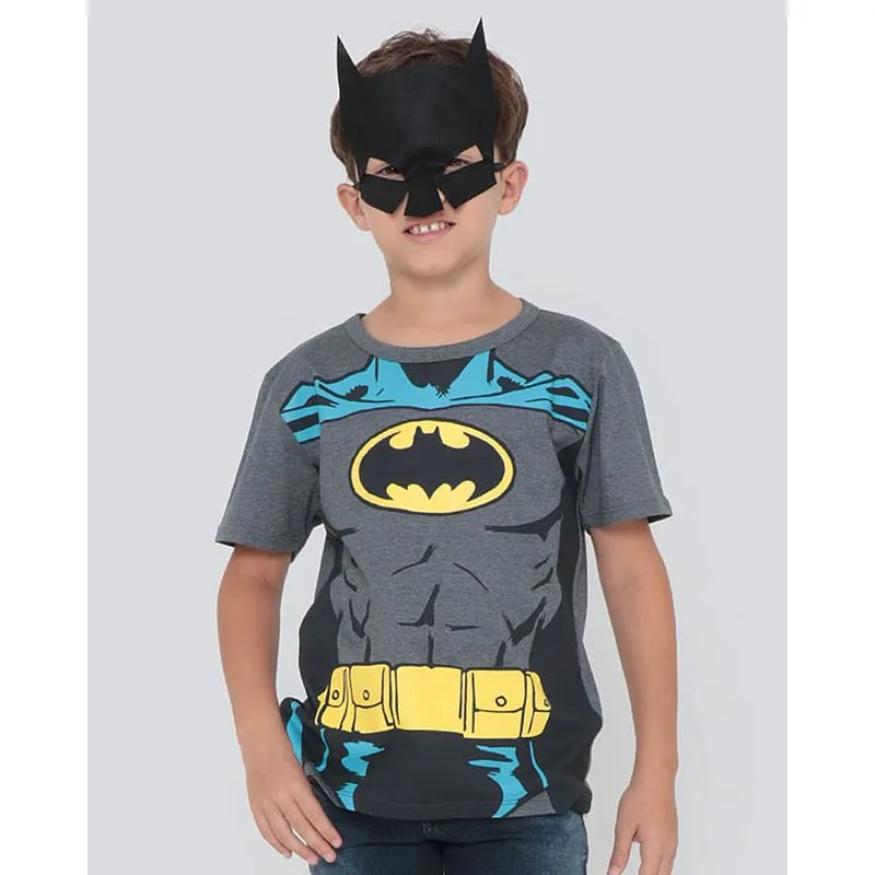 Camiseta Infantil com Máscara DC Comics Batman Cinza 4