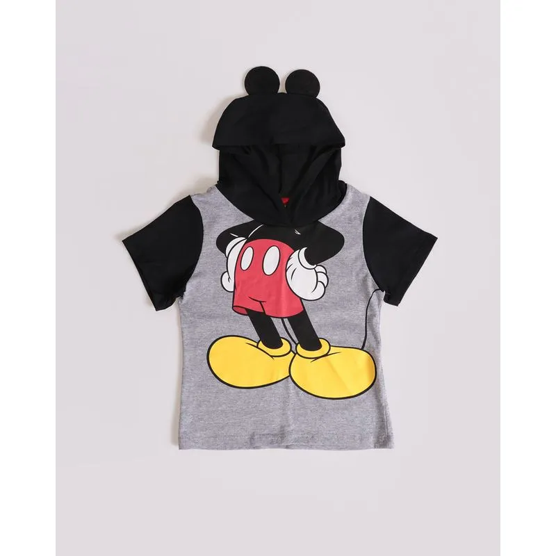Camiseta Bebê Disney Mickey com Capuz Cinza 2