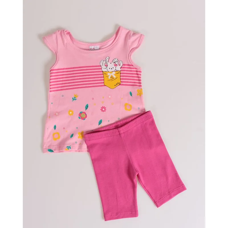 Conjunto Bebê Floral E Coelhinhos Rosa G