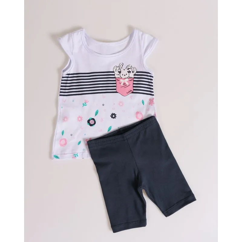 Conjunto Bebê Floral e Coelhinhos Branco P