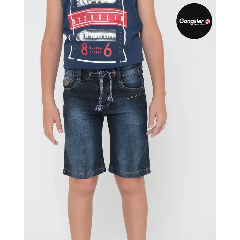 Bermuda Jeans Infantil Cordão Gangster Azul Escuro 8
