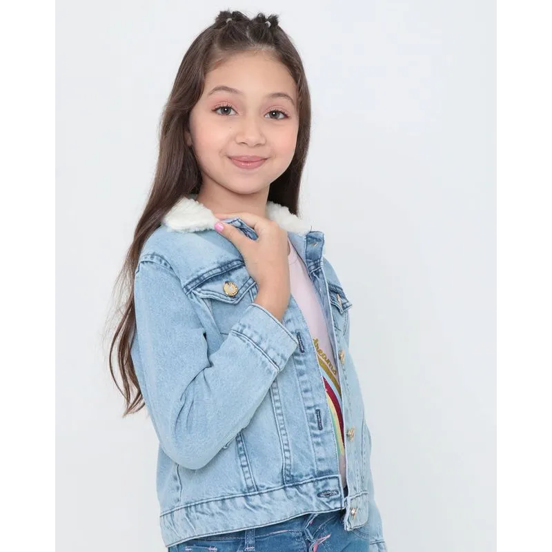 Jaqueta Jeans Infantil Gola Pelos Azul Claro 8