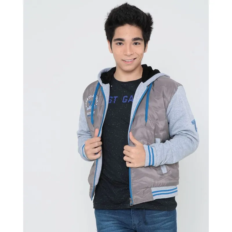 Jaqueta Juvenil Puffer Recorte Moletom Cinza 10
