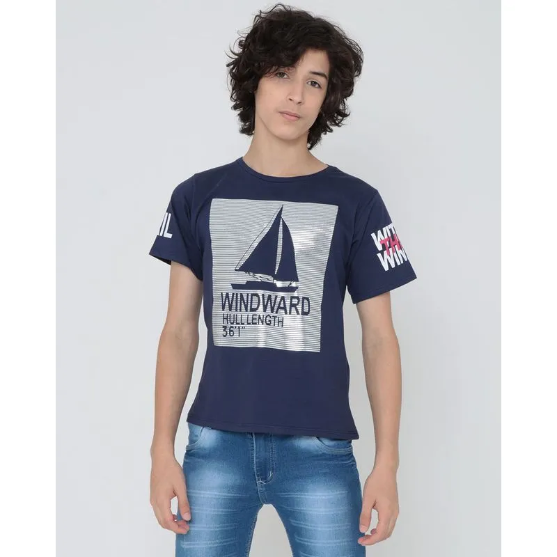 Camiseta Juvenil Estampa Metalizada Azul Marinho 14