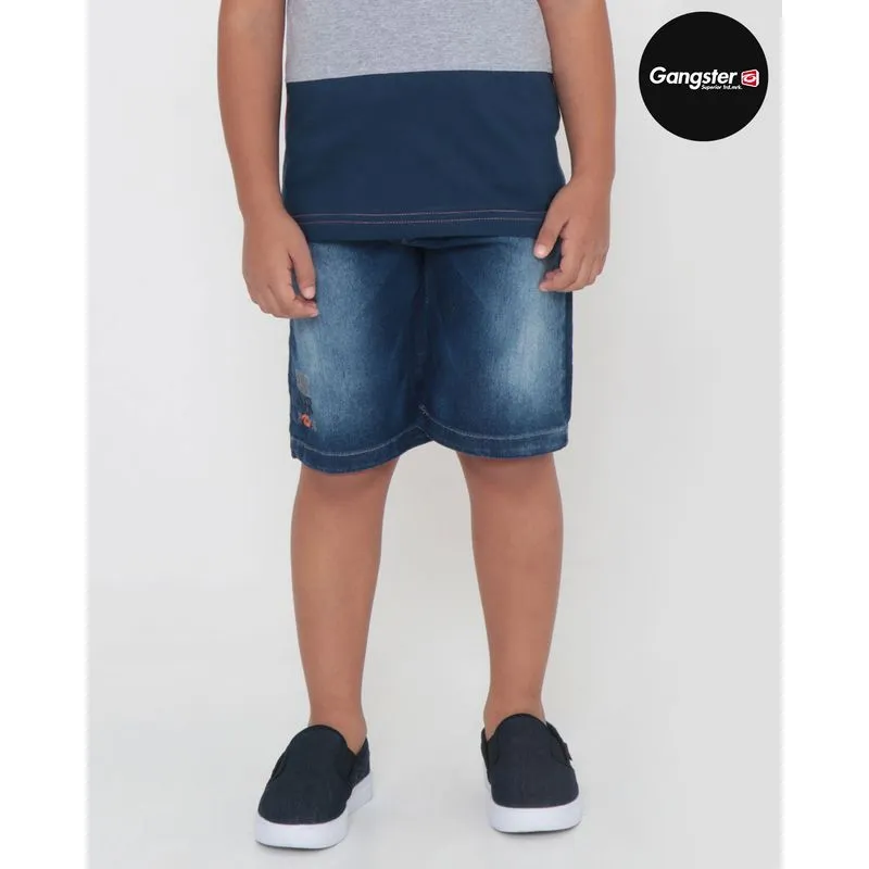Bermuda Jeans Infantil Básica Estonada Gangster Azul 8