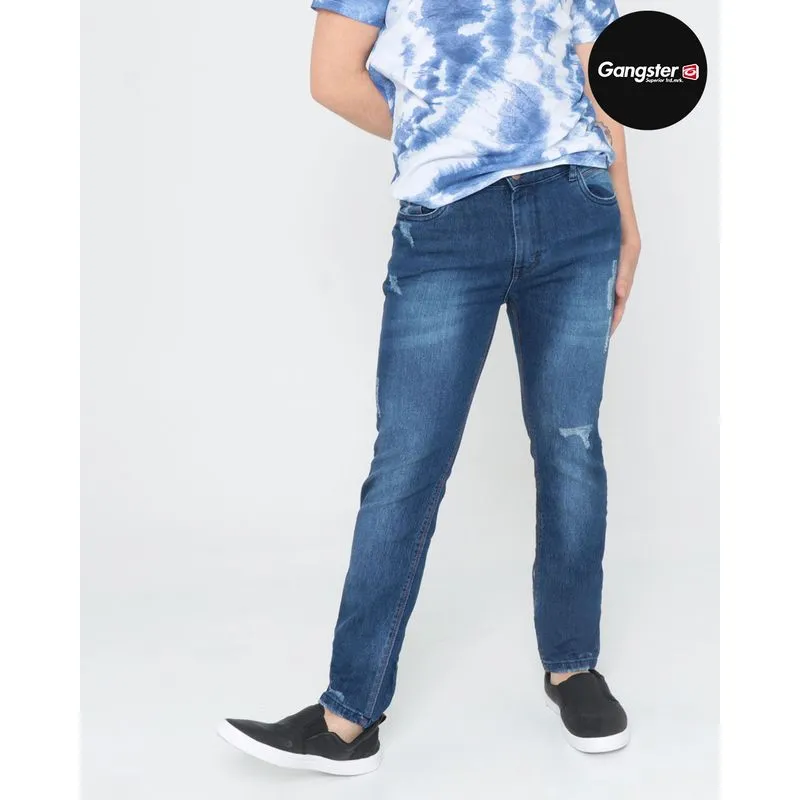 Calça Jeans Juvenil Gangster Puídos Azul 10