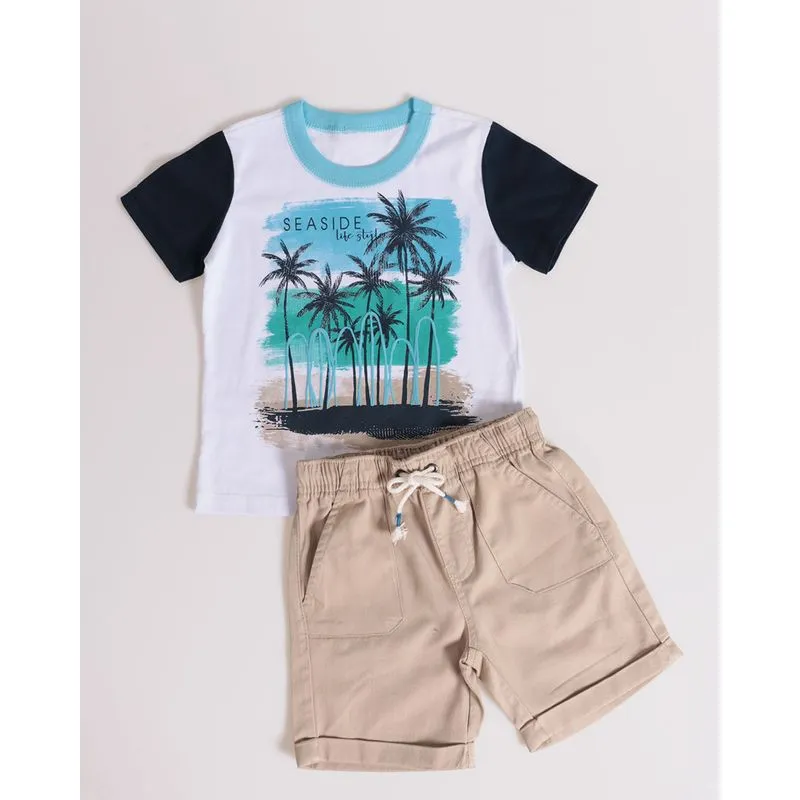 Conjunto Bebê Estampa Frontal Praia Branco 1