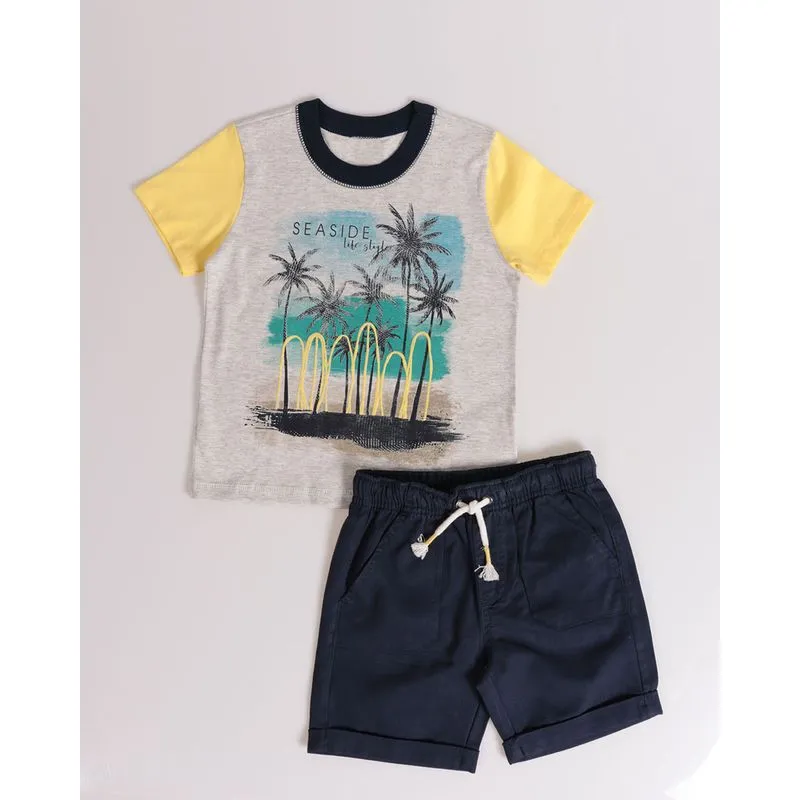 Conjunto Bebê Estampa Frontal Praia Mescla Cinza Claro 3