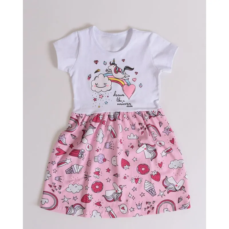 Vestido Bebê Unicórnios Evasê Branco 2