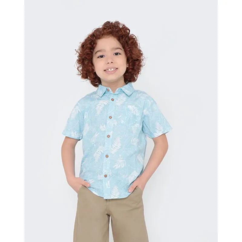 Camisa Infantil Bolso Estampa Floral Azul Claro 8