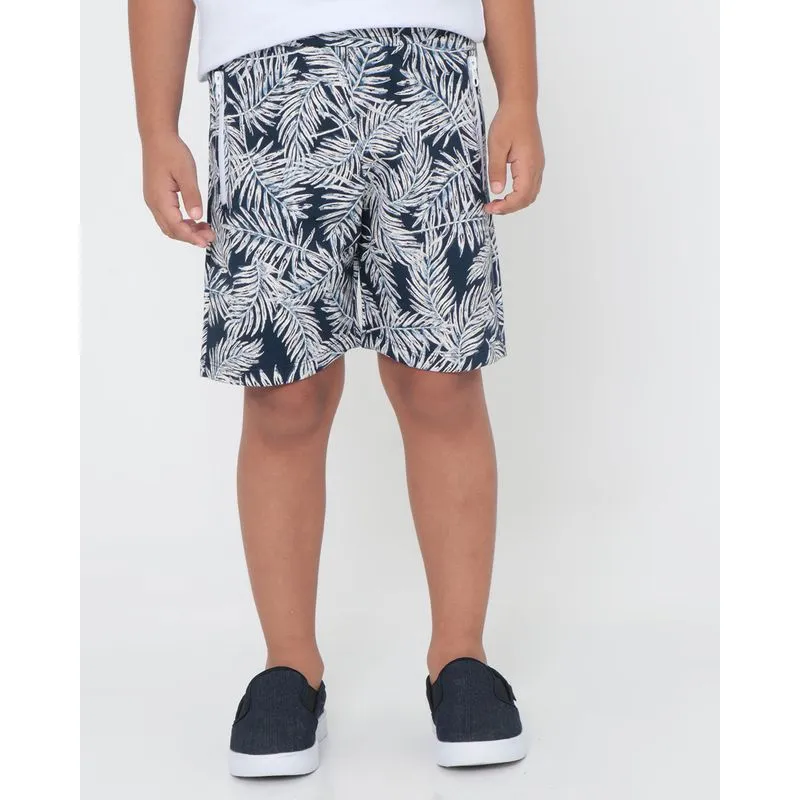 Bermuda Infantil Estampa Folhas Azul Marinho 4