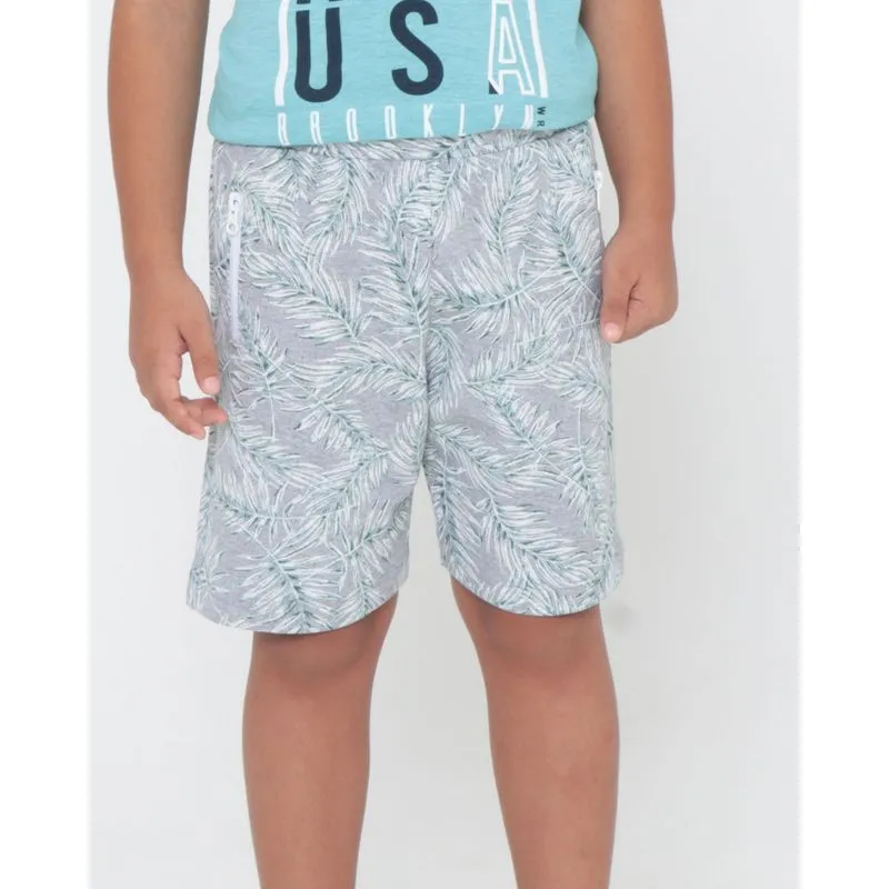 Bermuda Infantil Estampa Folhas Mescla Cinza Claro 10