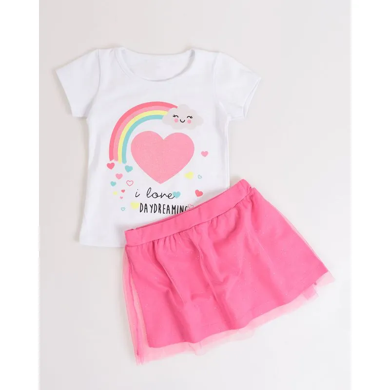 Conjunto Bebê Estampado Com Tule Branco 2