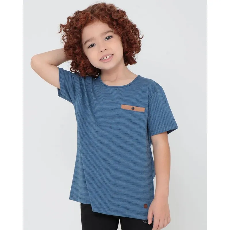 Camiseta Infantil Casual Listrada Azul 10