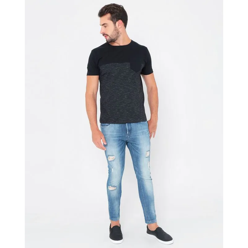 Calça Jeans Masculina Skinny Destroyed Azul 40