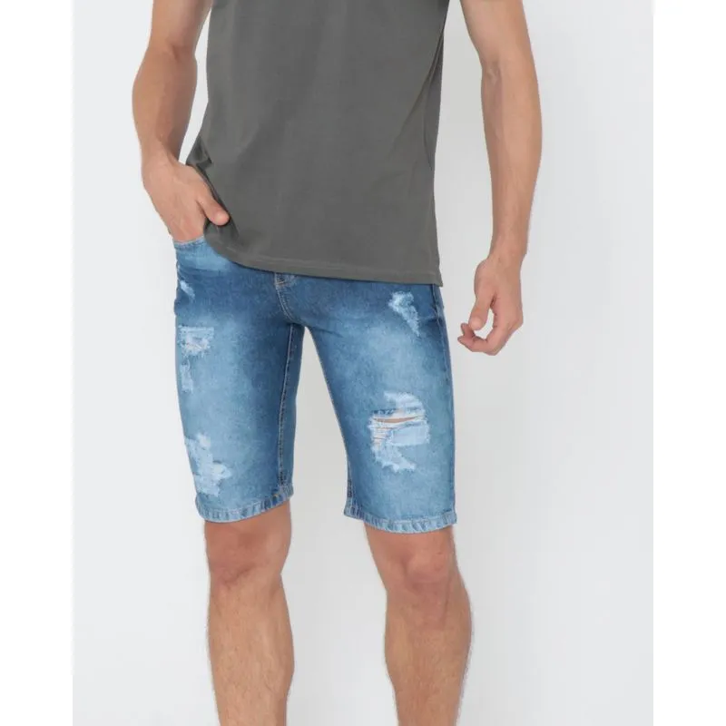 Bermuda Jeans Masculina Destroyed Azul Claro 48