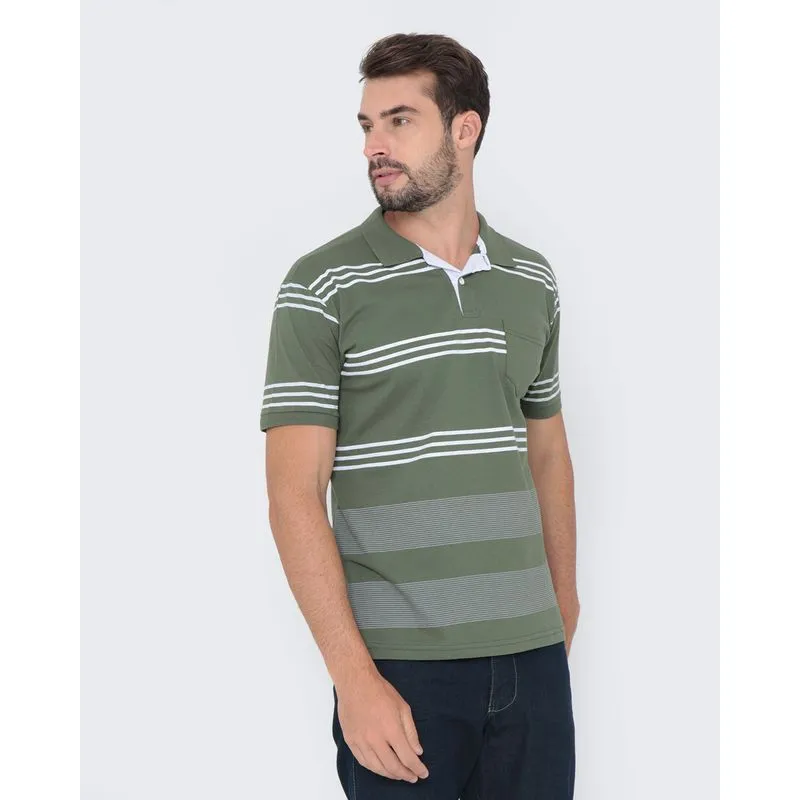 Polo Masculina Com Bolso Listrada Verde M