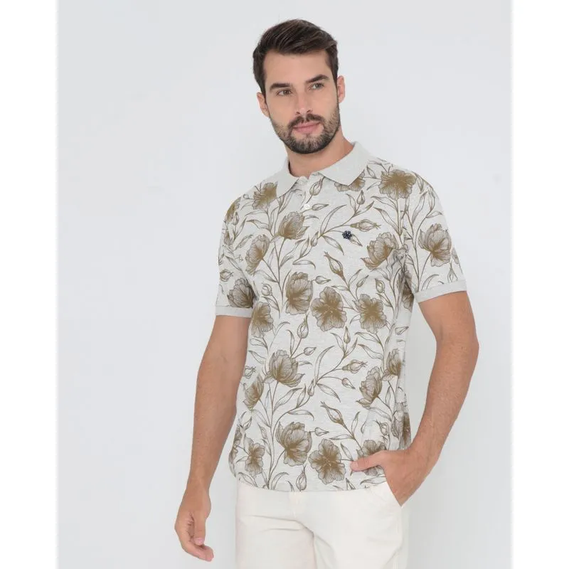Polo Masculina Estampa Floral Mescla Cinza Claro G
