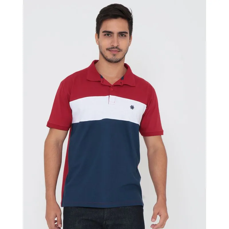 Polo Masculina Recortes Bicolor Vermelha G