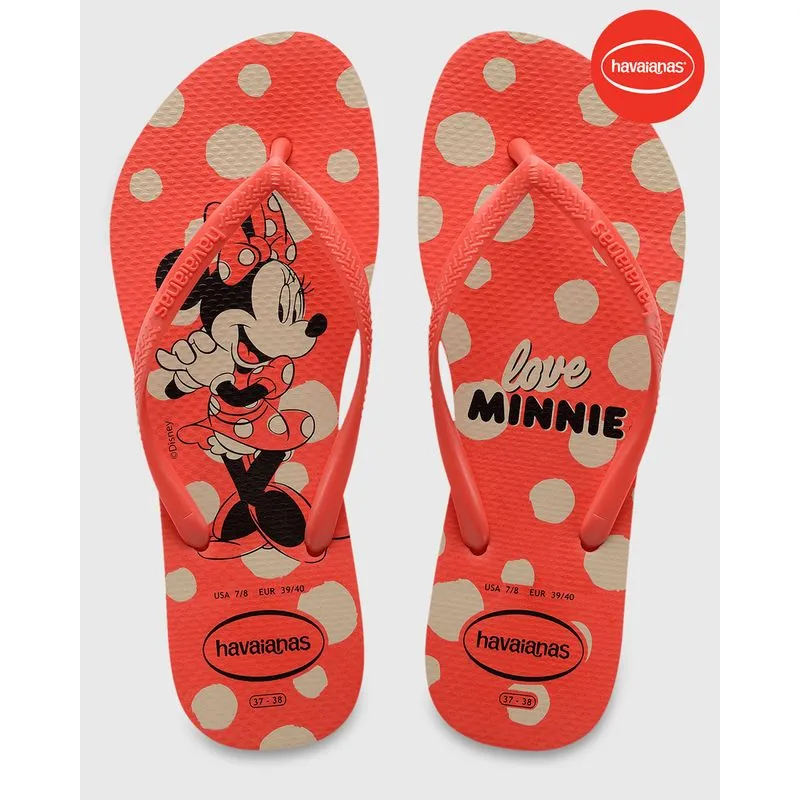 Chinelo Havaianas Feminino Slim Minnie Disney Vermelha 37/38