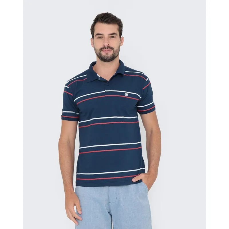 Polo Masculina Manga Curta Com Listras Azul Marinho G