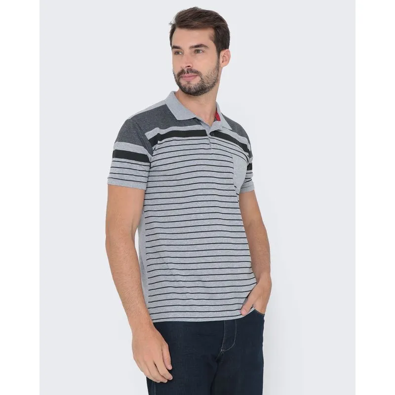 Polo Masculina Listrada Cinza P
