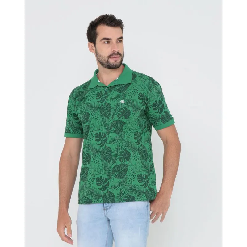 Polo Masculina Estampa Folhagem Verde M