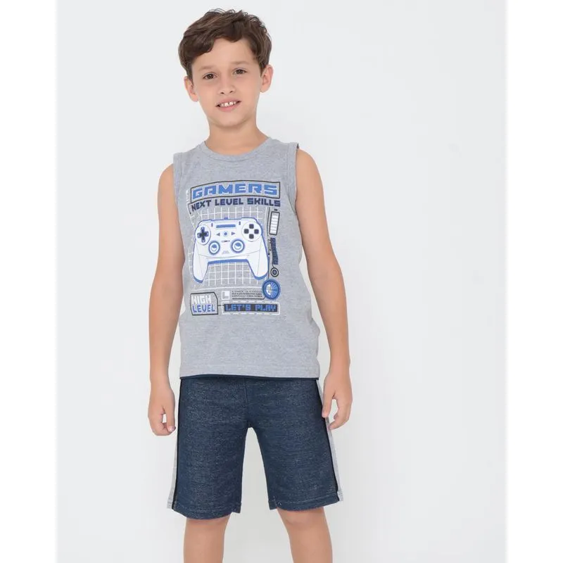 Conjunto Infantil Regata Estampa Game Cinza Claro 8
