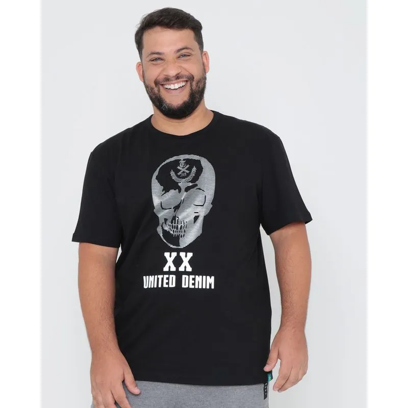 Camiseta Plus Size Estampa Caveira Preta G1