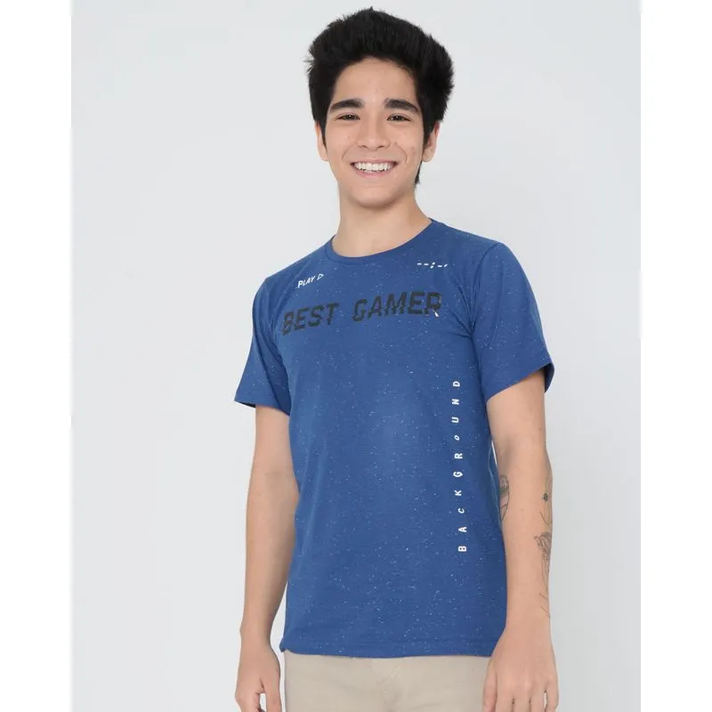 Camiseta Juvenil Estampa Gamer Mescla Azul 12