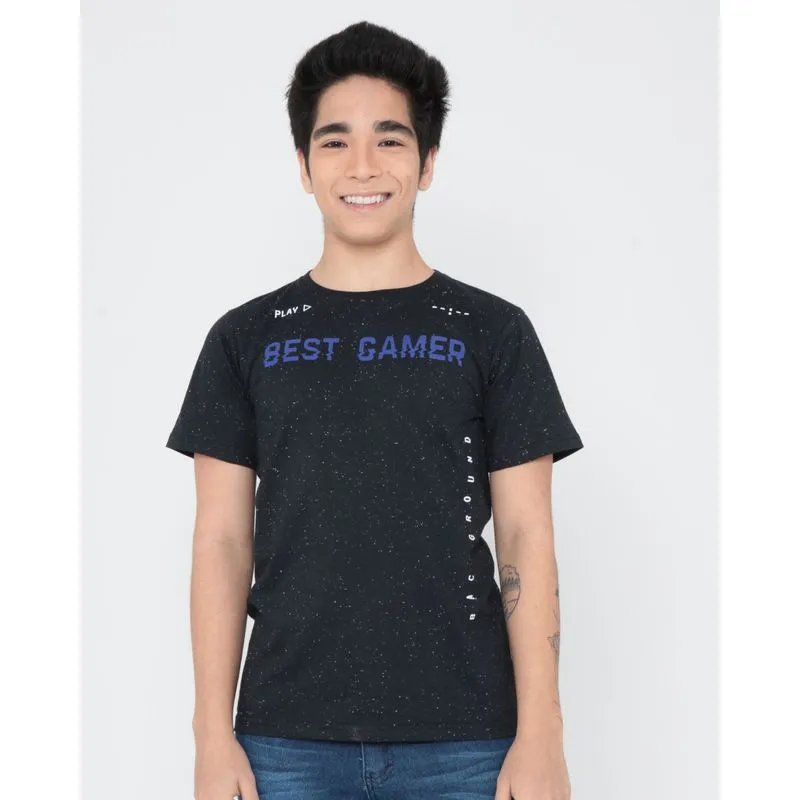 Camiseta Juvenil Estampa Gamer Mescla Preto 10