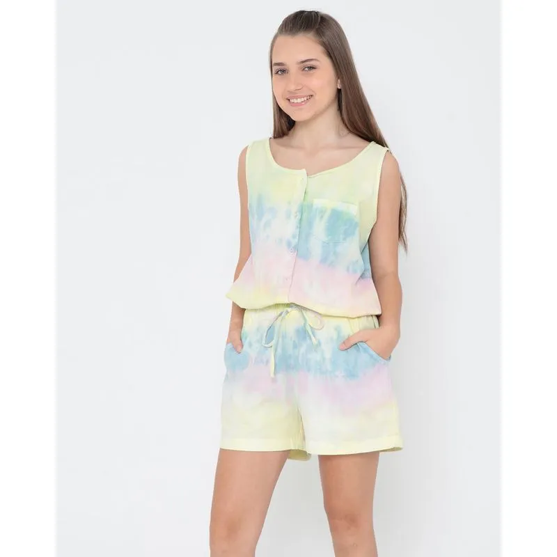 Macaquinho Sarja Juvenil Tie Dye Amarelo 10
