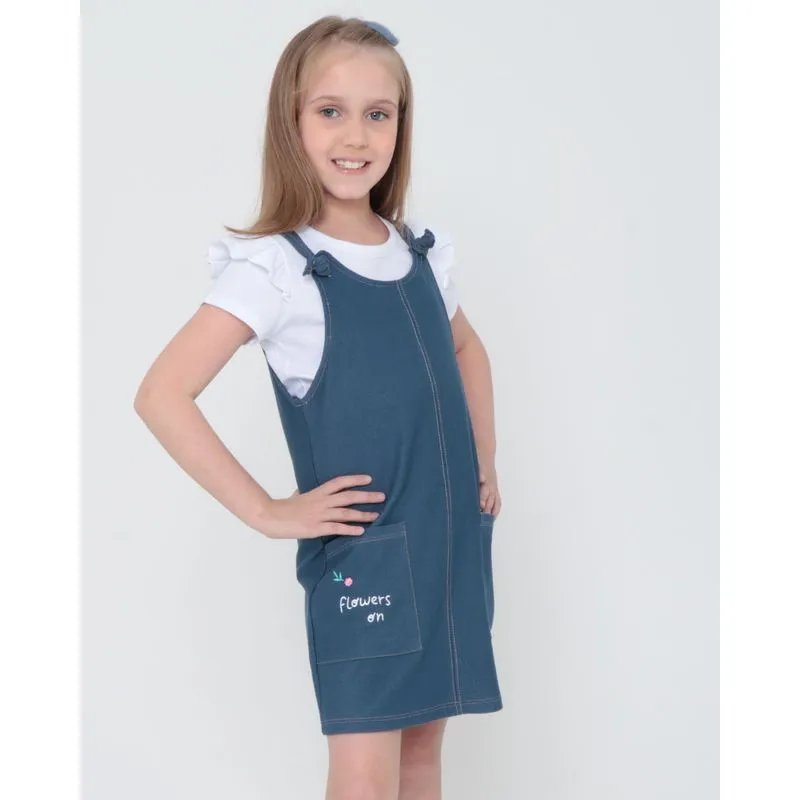 Salopete Infantil Com Blusa Flores Jeans Azul 6