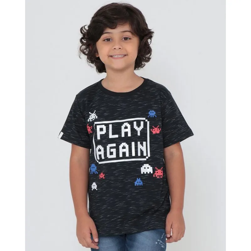 Camiseta Infantil Flamê Estampa Play Preta 4