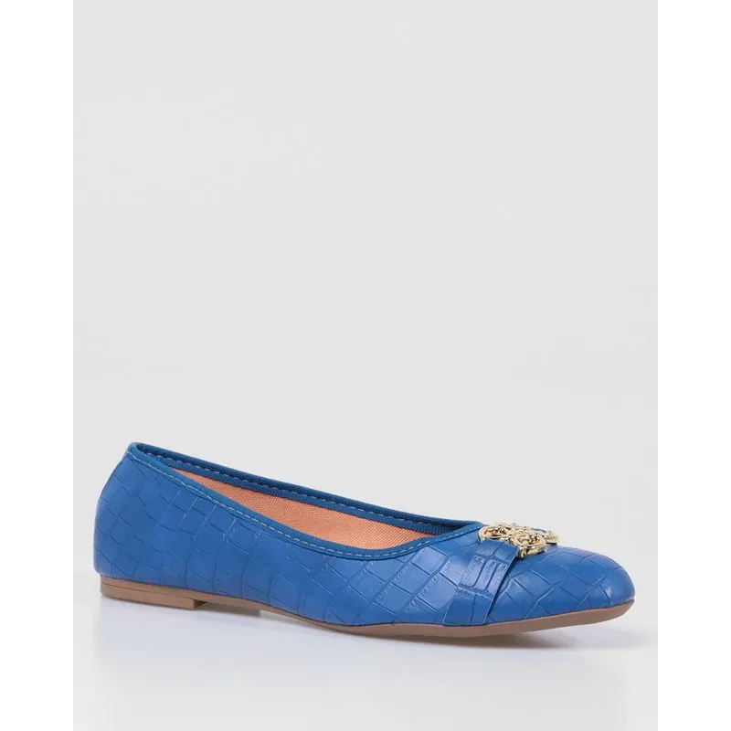 Sapatilha Bico Redondo Textura Croco Azul 40