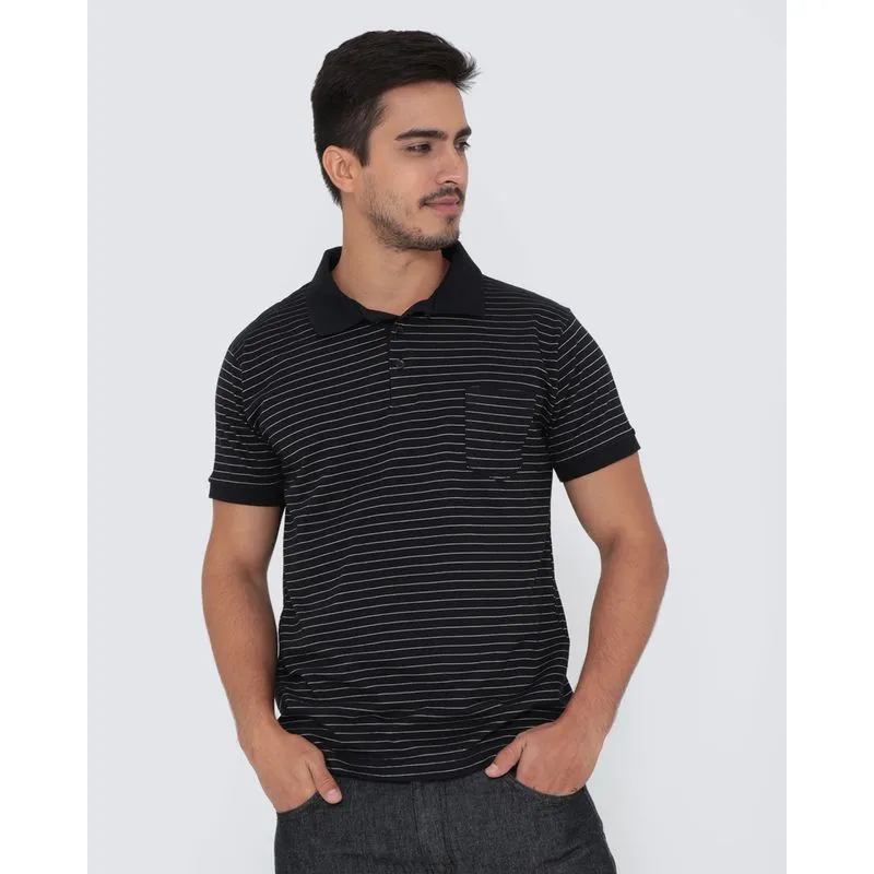 Polo Masculina Listrada Preta M