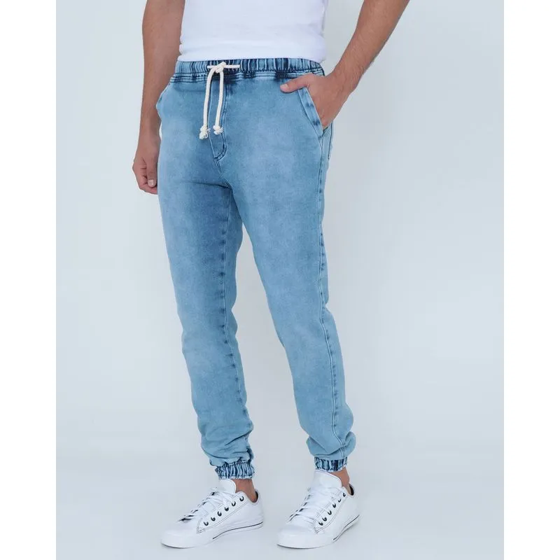 Calça Jeans Masculina Moletinho Jogger Azul Claro 42