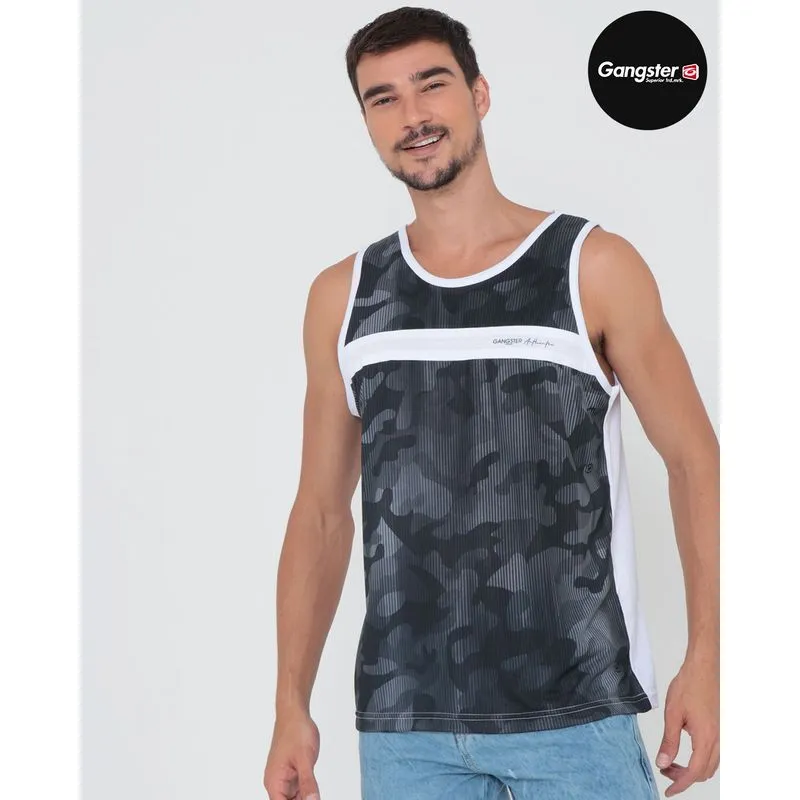 Regata Masculina Camuflada Gangster Branca P