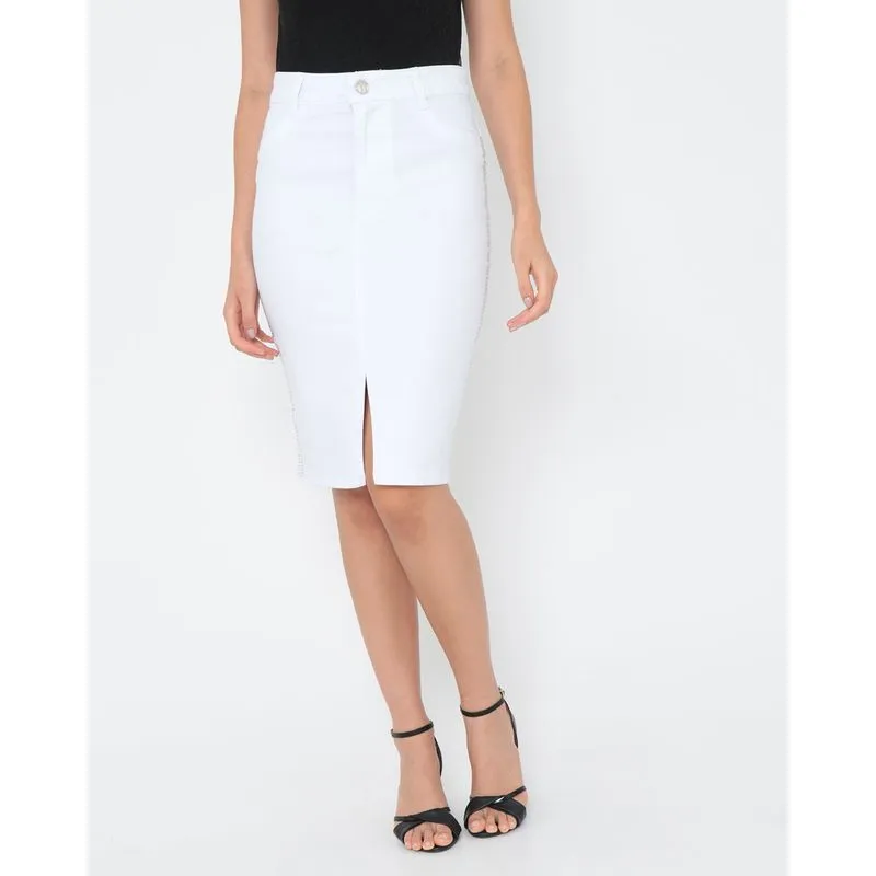 Saia Sarja Strass Midi Branca 48