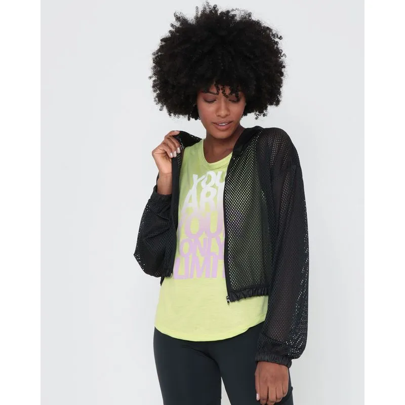 Jaqueta Fitness Feminina Bomber Em Tela Furadinha Preta P