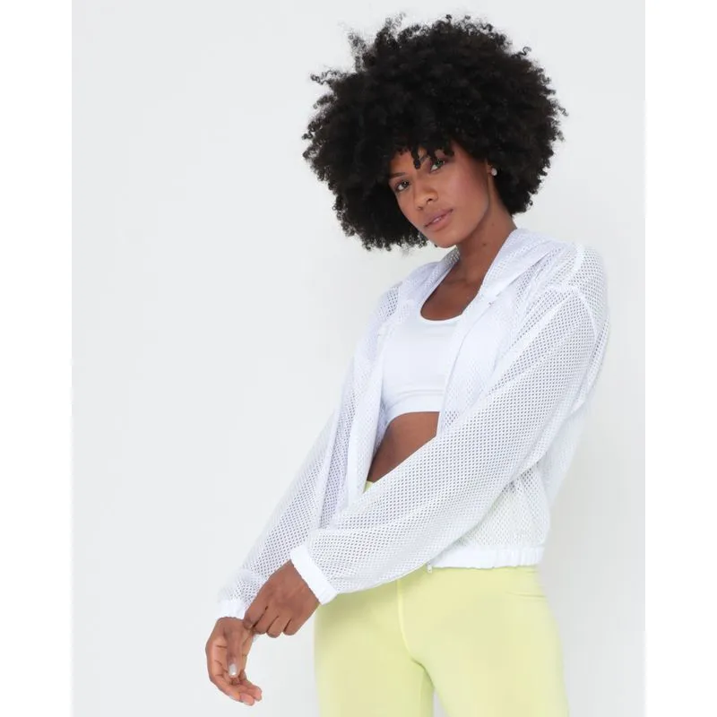 Jaqueta Fitness Feminina Bomber Em Tela Furadinha Branca G
