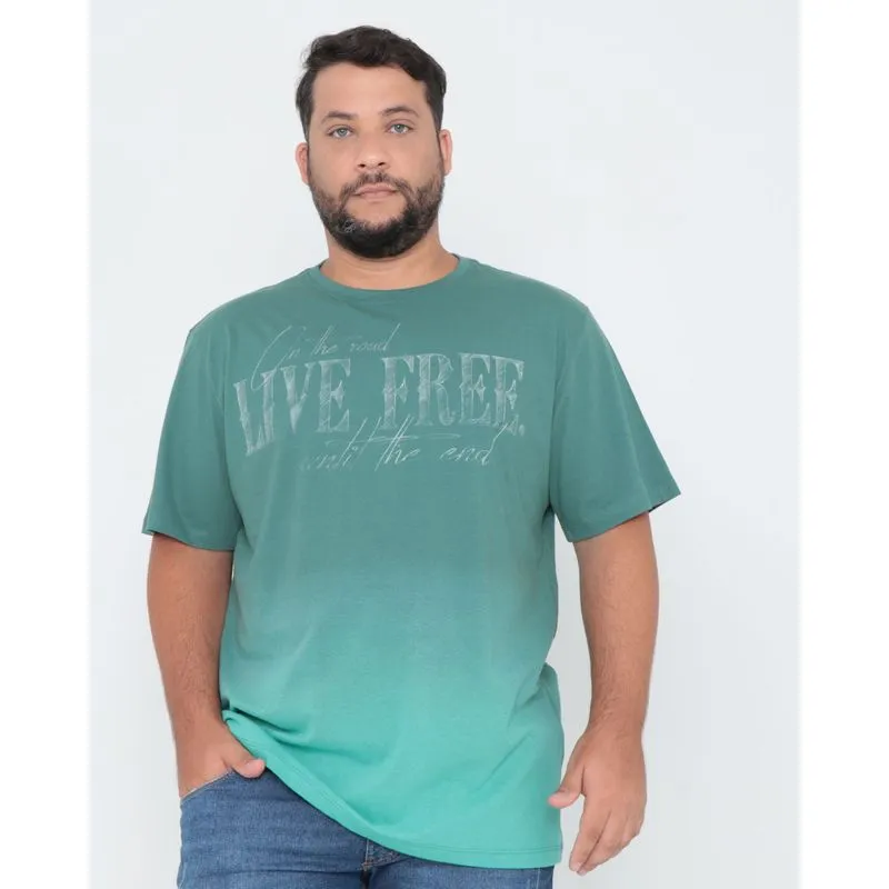 Camiseta Plus Size Degradê Estampada Verde G3