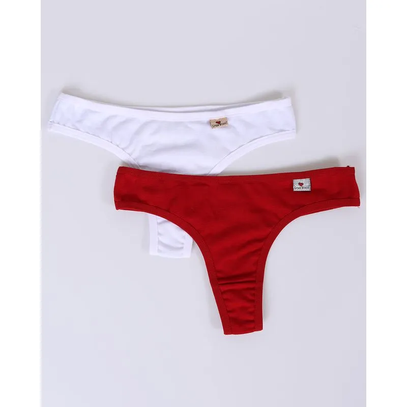 Kit 2 Calcinhas Fio Branca Vermelha P