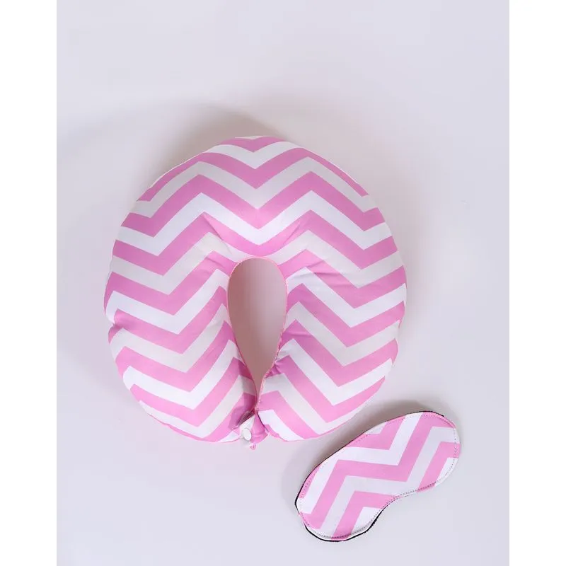 Almofada de Pescoço com Tapa Olho Chevron Rosa UN