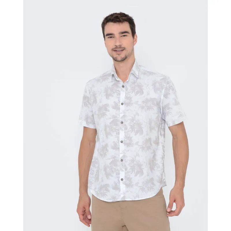 Camisa Masculina Manga Curta Estampada Branca P